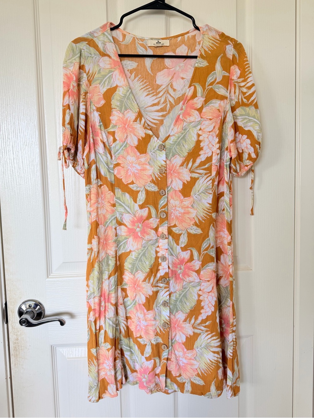 Rip Curl Floral Button-Front Swim Coverup in Mustard and Pink